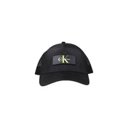 Black Calvin Klein mesh trucker cap with adjustable strap for a stylish, comfortable fit