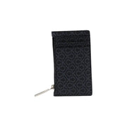 Black patterned cardholder with zipper for secure storage and stylish design