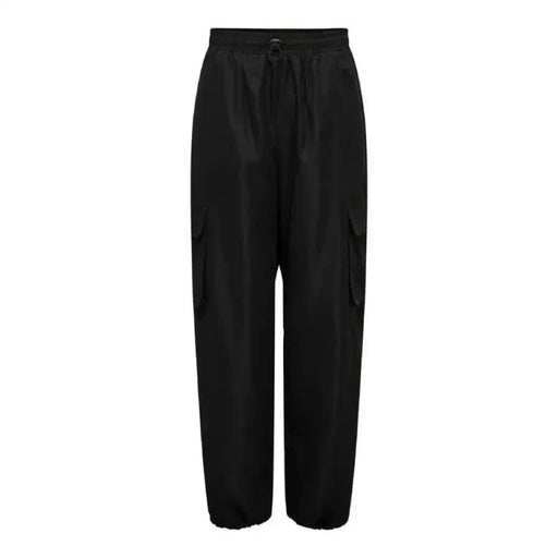 Black cargo pants with elastic cuffs and side pockets by Only Women Trousers