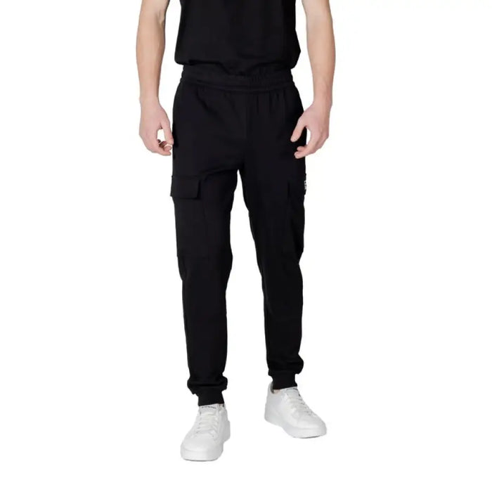 Black cargo sweatpants featured in Ea7 Men Beige Cotton Trousers Spring Summer collection