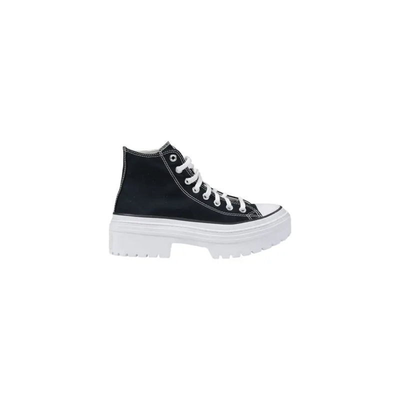 Black Converse women’s high-top canvas sneakers with white laces and chunky sole