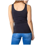 Black cotton blend sleeveless tank top for women with rounded neckline