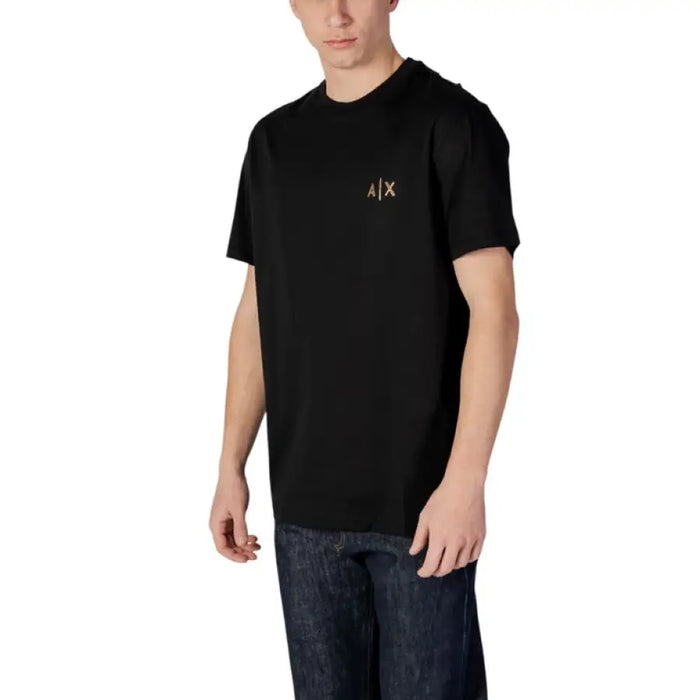 Armani Exchange Black Cotton T-Shirt for Men displayed on a neutral background