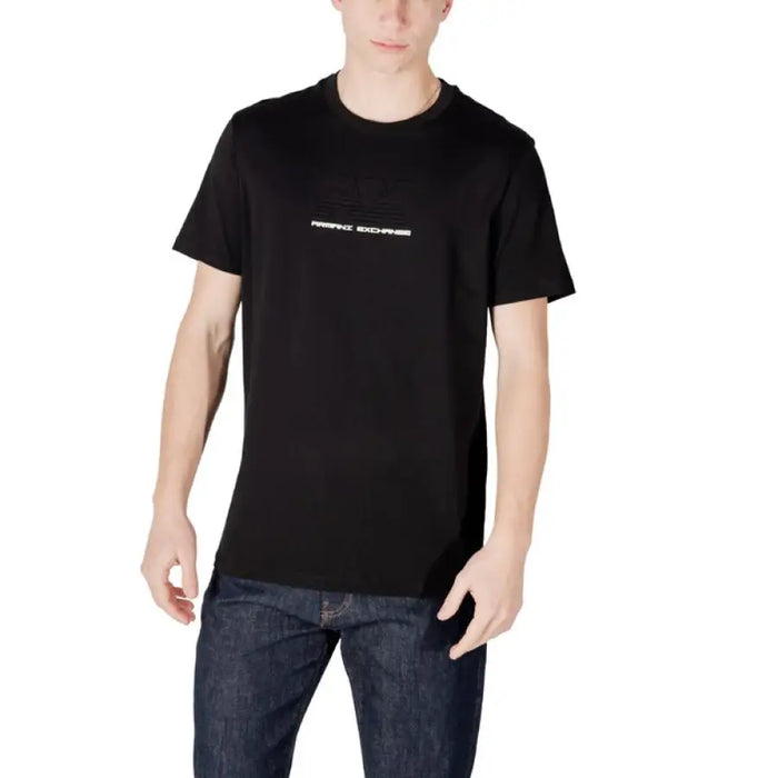 Black crewneck T-shirt from Armani Exchange, featuring a plain design in cotton