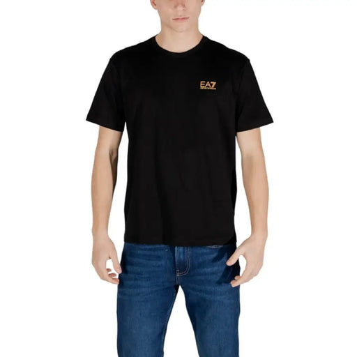 Black crewneck Ea7 Men Round Neck Cotton T Shirt for versatile casual wear