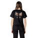 Black crop top with lace bow displayed on a mannequin in Black Cropped T Shirt and Jeans collection
