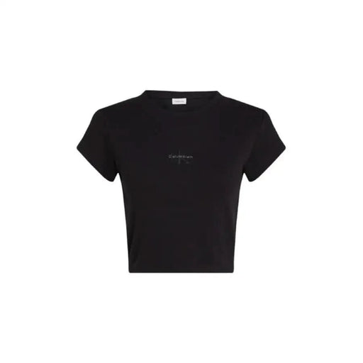 Noir court t-shirt avec un branding textuel minimal de Calvin Klein Jeans