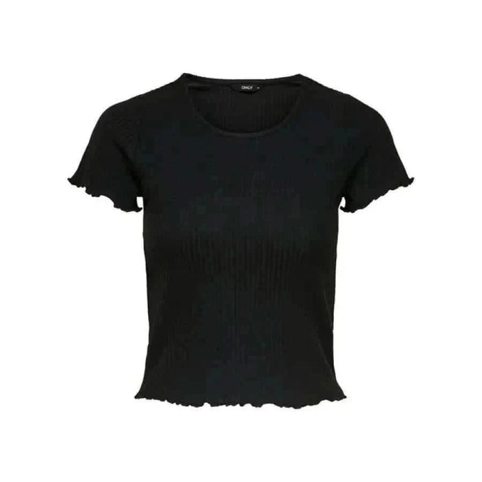 Black cropped t-shirt with ruffled edges and short sleeves - Only Women T-Shirt