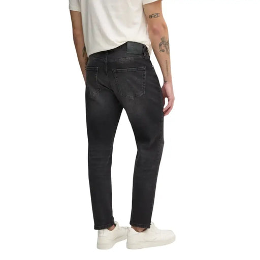 Black denim jeans from Men Dark Wash Denim Jacket and Jeans with White Sneakers