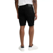 Black denim shorts displayed with a Men White T-Shirt in a fashion product image