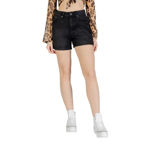 Womens Black Denim Shorts displayed on a mannequin for casual summer style