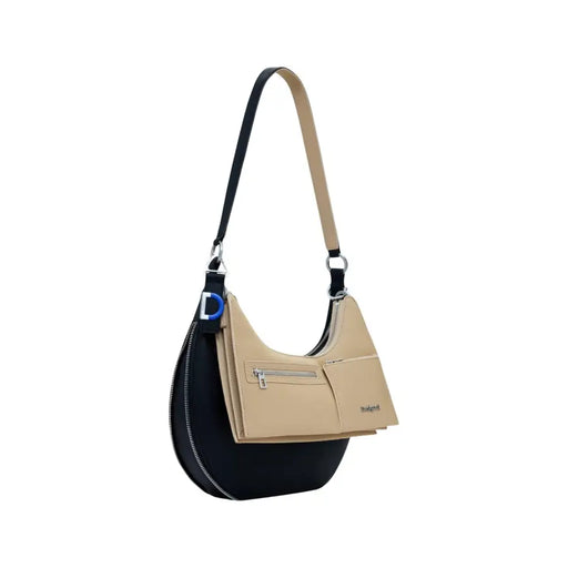 Two-tone Black Desigual women handbag with adjustable strap and detachable beige pouch