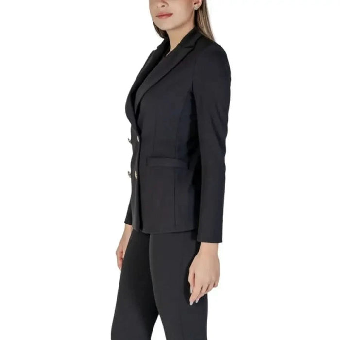 Black double-breasted blazer from Rinascimento with lapel collar and front pockets
