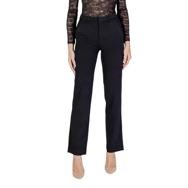 Black Dress Pants displayed on a hanger showcasing a stylish and versatile design