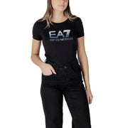 Black EA7 Emporio Armani short-sleeved t shirt with gradient logo in cotton blend for casual wear