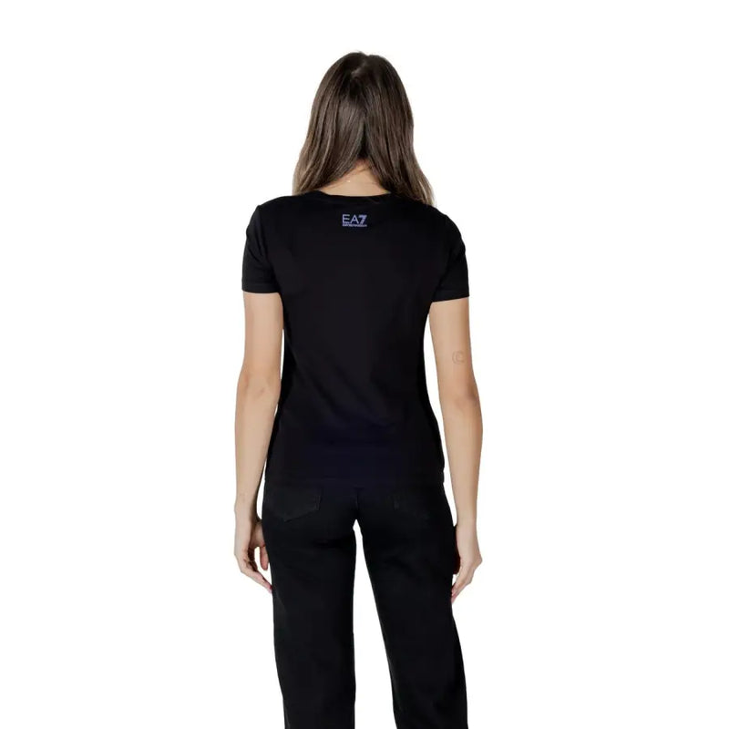 Black ea7 emporio armani short-sleeved t shirt with subtle purple logo on the back side in cotton fabric