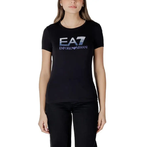 Black EA7 Emporio Armani T shirt displayed showcasing stylish men’s casual wear