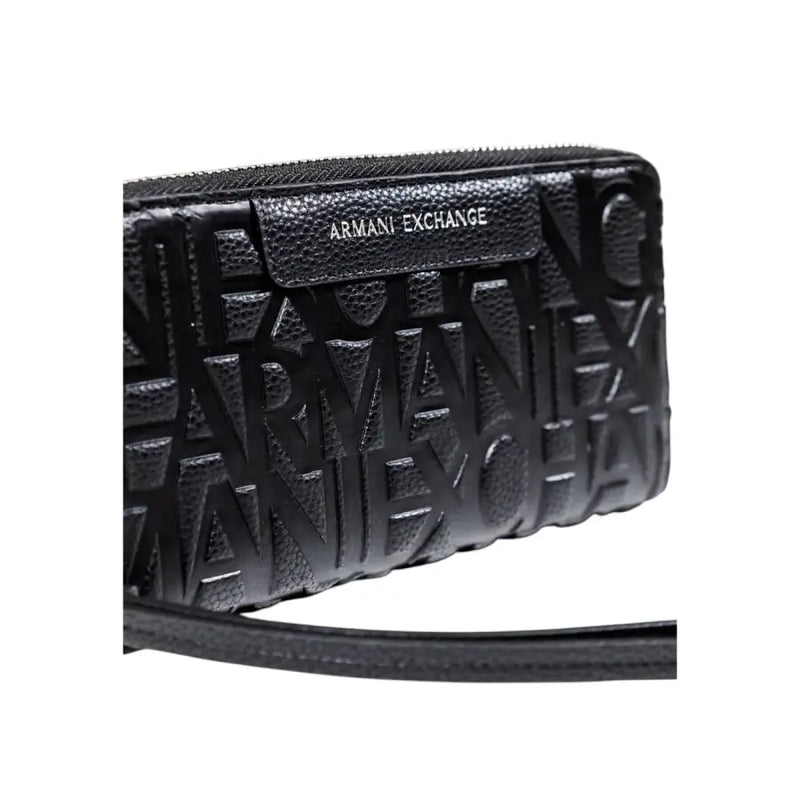 Black embossed Armani Exchange wallet showcasing luxury leather craftsmanship