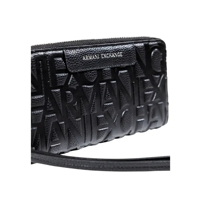 Black embossed Armani Exchange wallet showcasing luxury leather craftsmanship