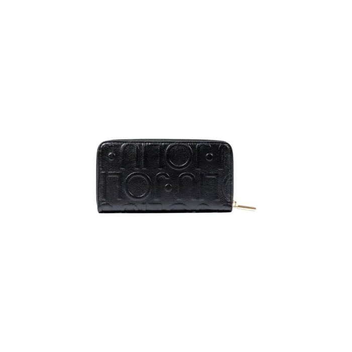 Black embossed leather zippered wallet showcasing premium craftsmanship and elegant design