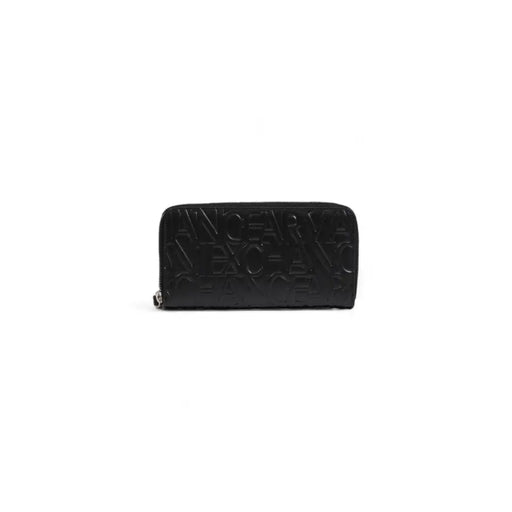 Black embossed zip-around wallet showcasing elegant design and secure closure
