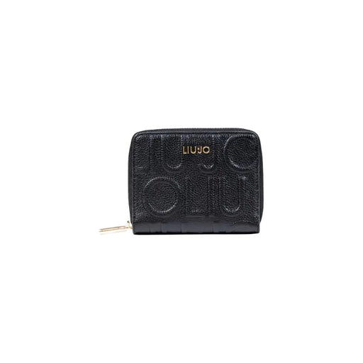 Black embossed zip around wallet with zipper closure for secure storage