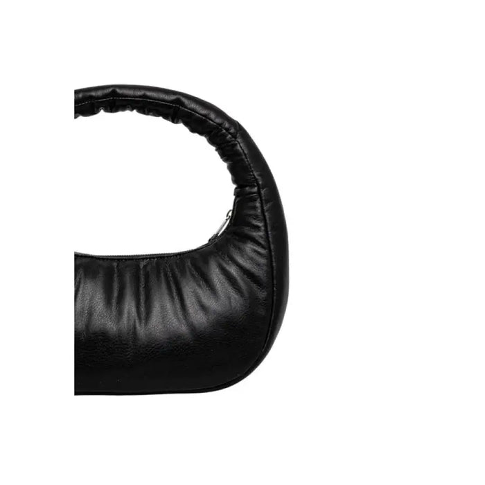Black faux leather puffy shoulder bag displayed with stylish design and versatile use