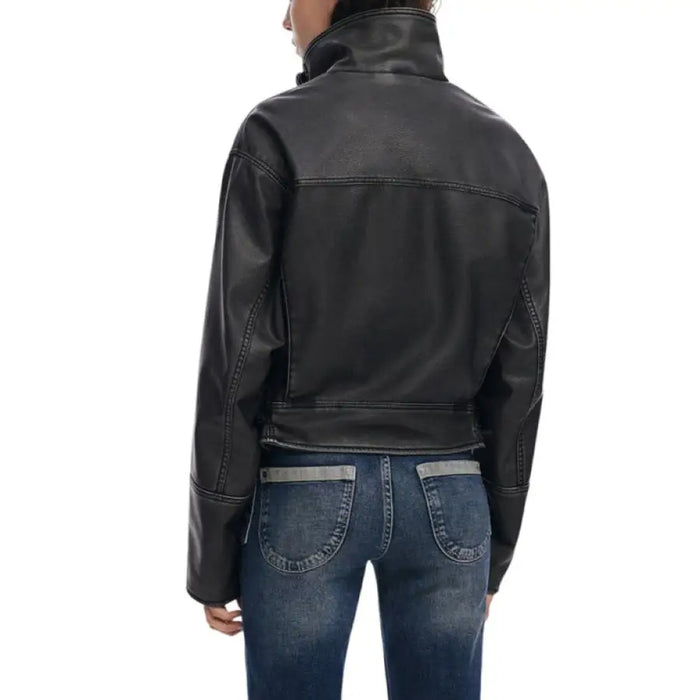 Women’s Black Faux Leather Biker Jacket showcasing stylish motorcycle-inspired design