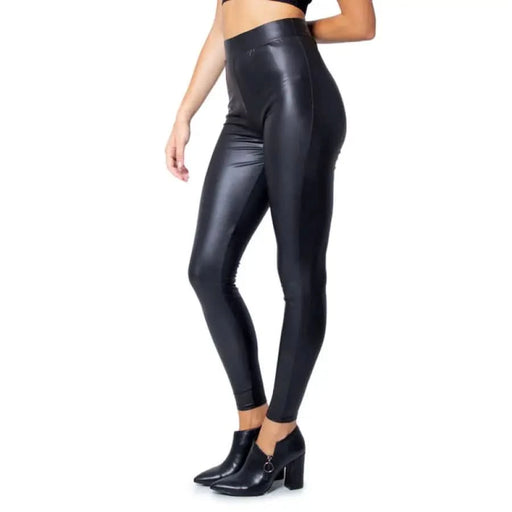 Black faux leather leggings for women, ideal for fall and winter fashion styles