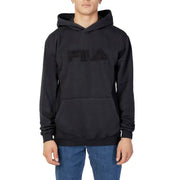 Black fila hooded sweatshirt in black with a bold raised logo across the chest made of comfortable fabric