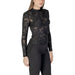 Elegant black floral lace long-sleeve top, perfect for stylish evening wear
