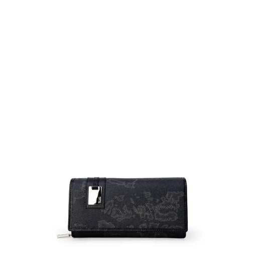 Black floral-patterned wallet showcasing elegant design and craftsmanship