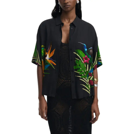 Black floral print shirt displayed in the Black Floral Print Shirt product listing