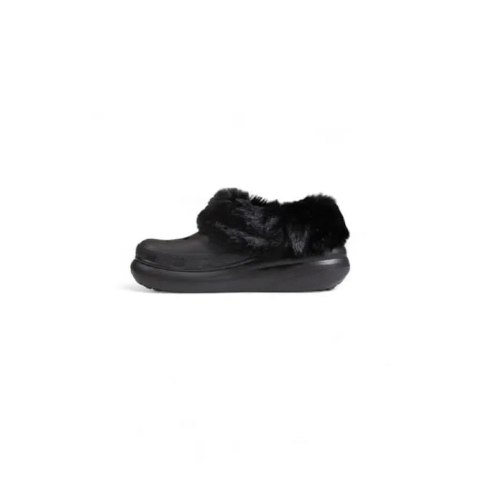 Black fur-trimmed clog in Crocs Women’s Black Rubber Slip-On Slippers for comfort