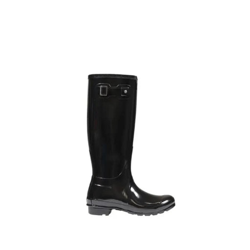 Black glossy Hunter Women ankle boots perfect for rain protection and style