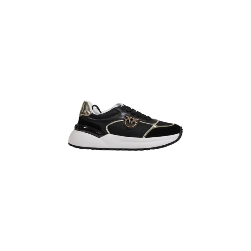Black and gold women’s athletic sneaker with white sole from Pinko Women White Leather Lace Up Sneakers collection