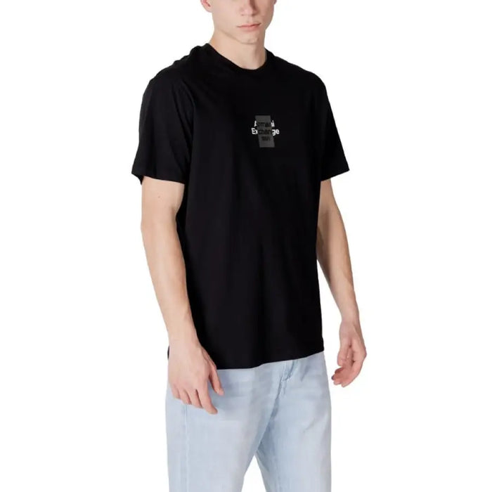 Armani Exchange Men’s Black Print Cotton T Shirt showcasing sleek graphic design