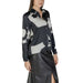 Black and grey abstract patterned long sleeve blouse for women with V-neck design
