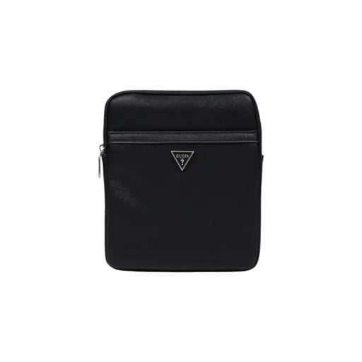 Black Guess crossbody bag with adjustable strap and silver-tone hardware