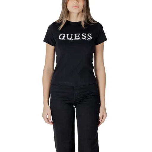 Black Guess T-shirt displayed under White T-Shirt with Short Sleeves product description