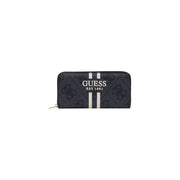 Black Guess wallet with white stripes and wrist strap, stylish and secure accessory