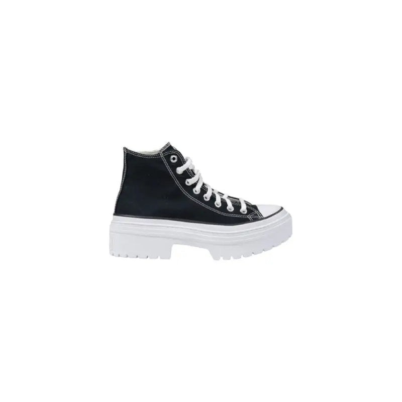 Black high-top platform sneaker showcasing trendy footwear design