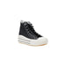 Black high-top platform sneaker showcasing stylish and trendy footwear design