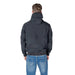 Black Hooded Bomber Jacket paired with blue jeans for a stylish casual look