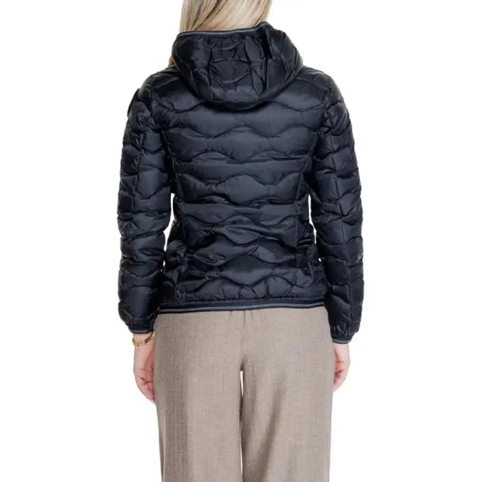Black hooded puffer jacket in Blauer Women’s Black Turtleneck Jacket with Front Pockets