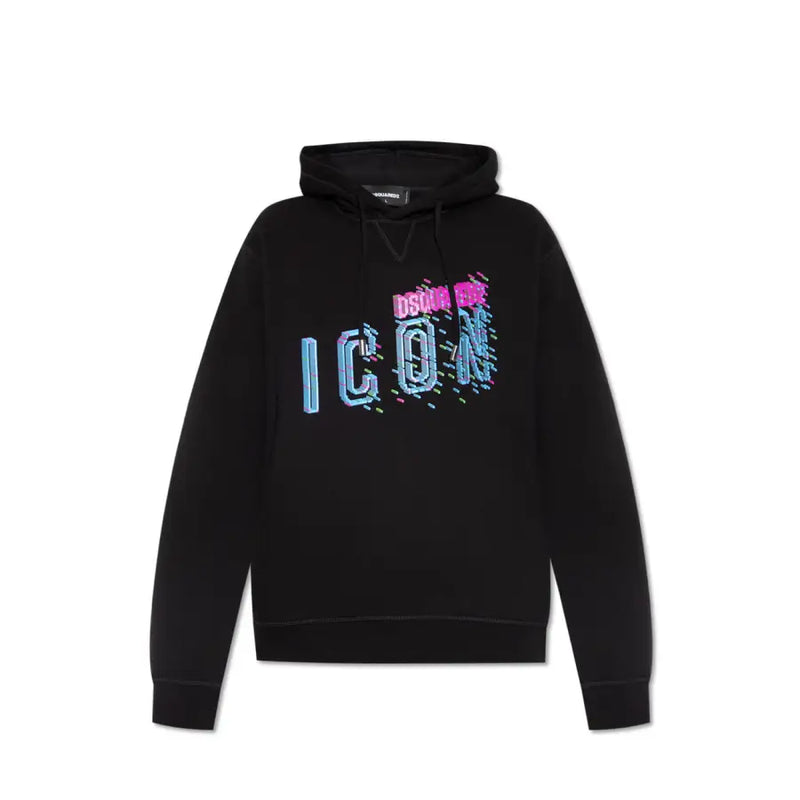 Sweat à capuche noir dsquared2 orné d'un effet glitch rose et bleu coloré icon graphique