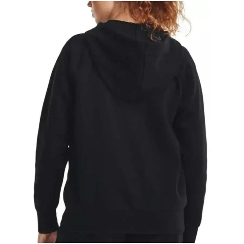 Black hooded sweatshirt back view from Under Armour with front pockets for women