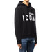 Black hooded sweatshirt with white icon print and lettering for stylish casual wear