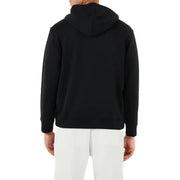 Black hooded sweatshirt displayed on a mannequin, ideal for casual wear and comfort