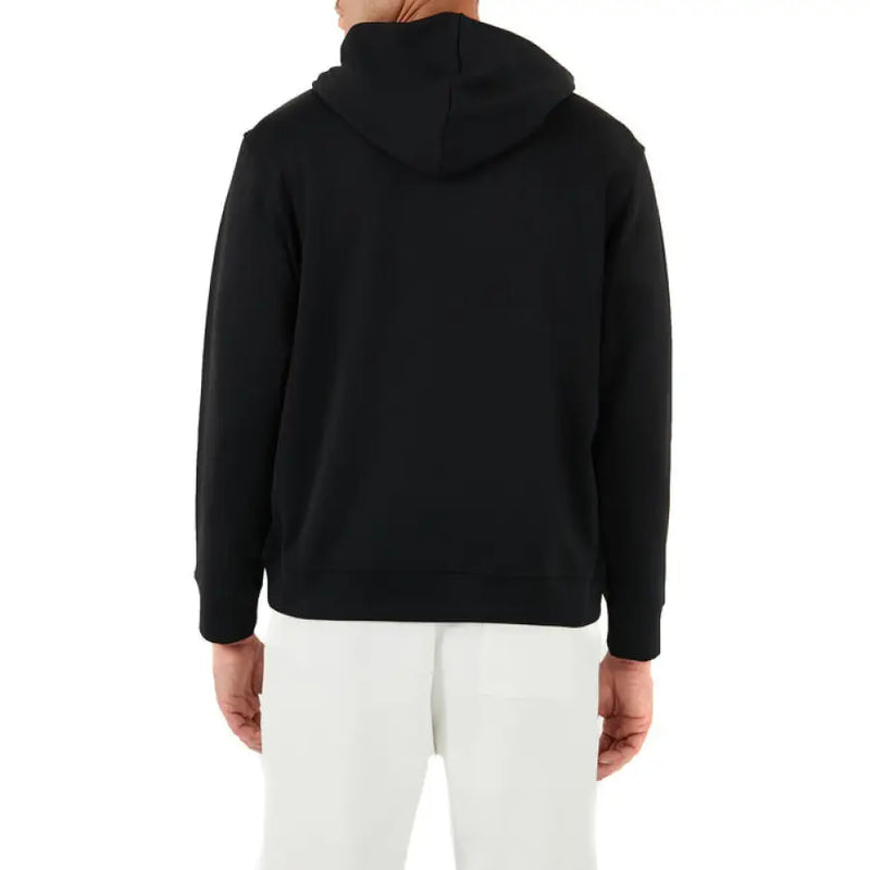 Black hooded sweatshirt displayed on a mannequin, ideal for casual wear and comfort